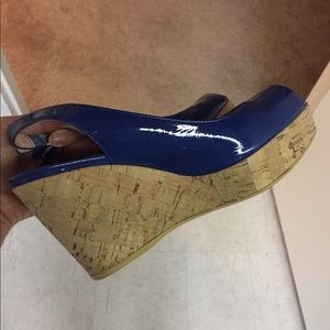 Stuart Weitzman cobalt blue and cork wedge sandals